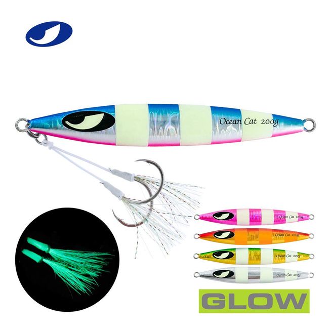 OCEAN CAT Slow Fall Fishing Luers Mental Lead Jigging Sea Baits Flat Hooks 5 Colors 5 Weights (Blue&Silver, 8 5/6oz(250g))