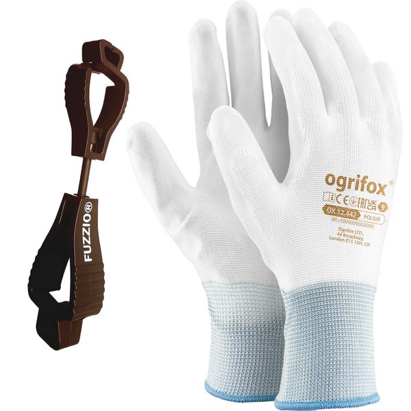 FUZZIO 24 Pairs Ogrifox PU Coated Work Gloves Glove Clips (S (Pack of 24), White)