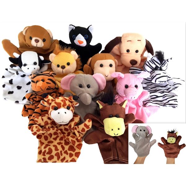 Velour Animal Hand Puppets, Soft Animal Hand Puppets for Children