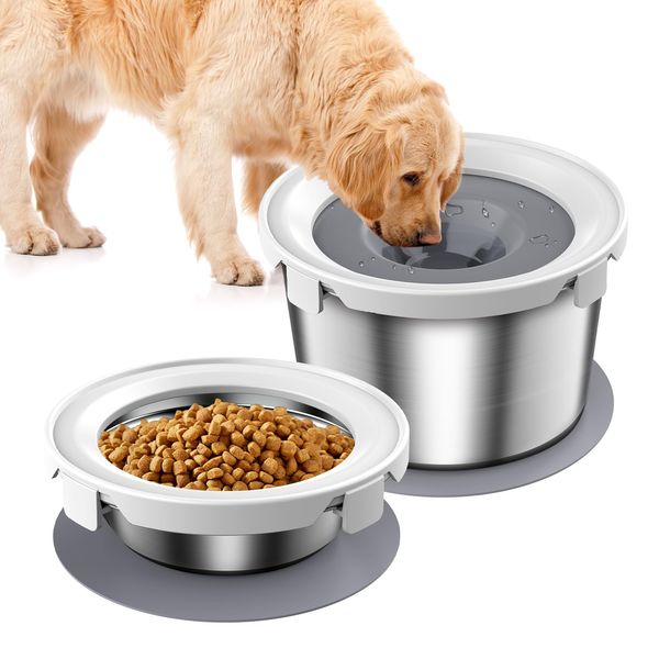 Mdupw Dog Food Bowl & Water Bowl Set, No Spill Water Bowl for Indoor Dogs and Cats, Spill Proof Pet Food Stainless Steel Bowl, Mess Proof Pet Water and Food Feeder