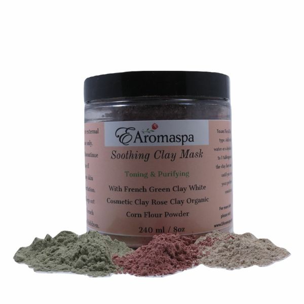 EAromaspa Clay Powder Blend Face Mask, Soothing Gentle Purifying, All Skin 8 oz