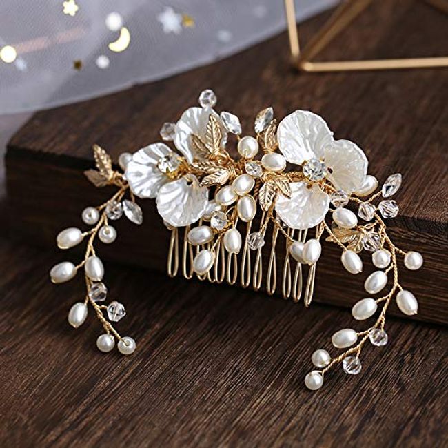 Bridal Wedding Crystal Hair Comb, Handmade White Flower Rhinestone Hair Clips Bridal Headpiece Sparkly Crystal Hair Pin Side Combs Hair Accessorie for Women Girls (Type G)