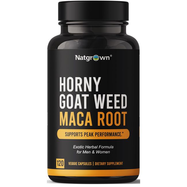 Natgrown Horny Goat Weed and Maca Root Extract Supplement for Men & Women (Epimedium Extract, Hornygoatweed) Vegan Capsules -120 Ct