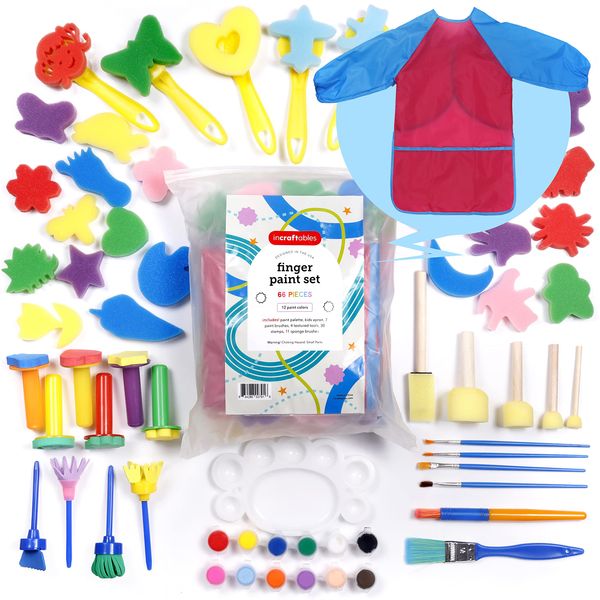 Incraftables Kid Paint Set. Non Toxic Finger Paint for Kids with Apron, Palette, Brushes, Textured Tools, Stamps & Sponge Brushes. Washable Paint Set for Adults & Kids Age 3+ for DIY Art & Crafts