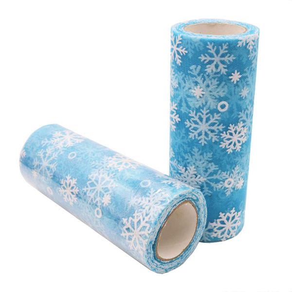 Milisten 10 Yards Weihnachten Schneeflocke Tüll Rolle Glitzer Organza Schneeflocke Gaze Weihnachten Verpackung Band für Weihnachten Tischläufer (15Cm Eisblau)