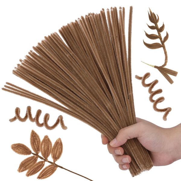 Hssugi Pipe Cleaners, 100PCS Christmas Pipe Cleaners Craft Supplies, Light Brown Pipe Cleaners Bulk Fuzzy Sticks for DIY Art and Craft Projects Home Decoration