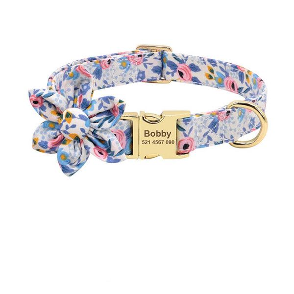 Customizable Floral Print Pet Collar With Engraved Id Tag - Personalized Dog And Cat Accessories - L / S