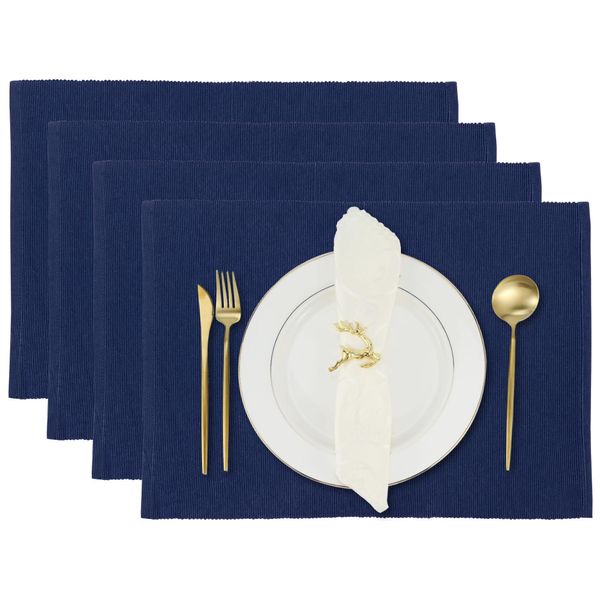 Navy Blue Dinning Placemat Set 4-48 * 33 cm fein Gerippter Baumwollküchen Küchentisch Tischemat für Heimküche, Café Restaurant