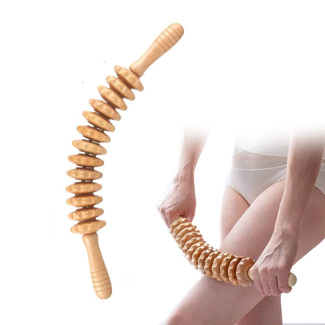 Holztherapie-Roller gegen Cellulite, Massagegerät, Oberschenkel, 13 Scheiben aus weichem Holz, 45 cm