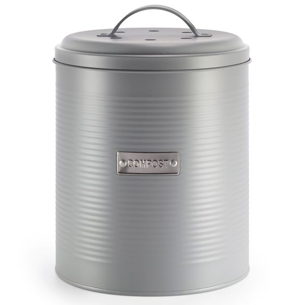 Ehc Compost Bin with Lid for Kitchen Countertop, Food Composter Container Can, Galvanized Steel, 3.6 L, Black