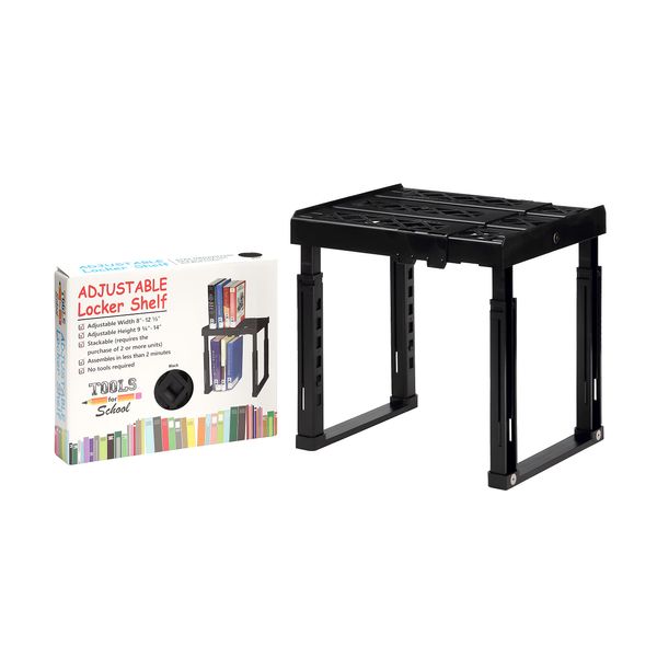 Tools for School Adjustable Locker Shelf - Strong ABS Plastic - Width Adjusts from 8"-12.5" & Height Adjusts from 9 3/4"-14" - Patented Design - Beware of Cheap IMITATIONS - (Black)