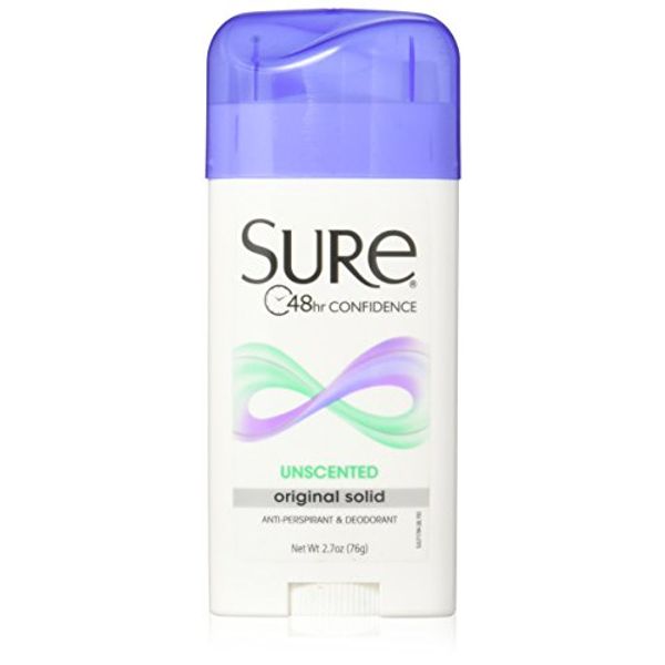 Sure Original Solid Unscented, Anti-Perspirant Deodorant, 2.7 oz (Pack of 2)