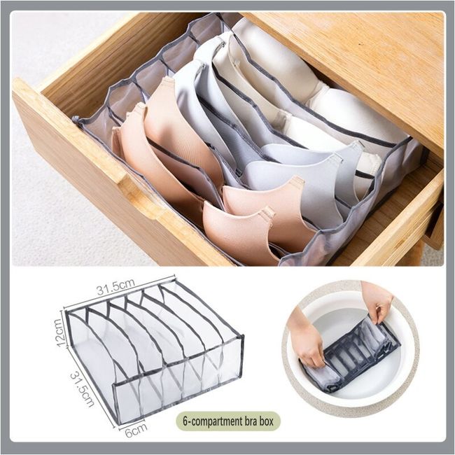 DOUBLE R BAGS Closet Organizers Drawer Organizer with Lid Foldable Divider  Organizers Closet Underwear Storage Box for Socks Bra Scarves and Lingerie  in Wardrobe or Under Bed Washable Linen Fabric (Grey, 11)