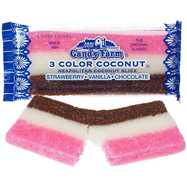 Old-Fashioned Coconut Slice Bars 24ct Case - Neapolitan Chocolate/Vanilla/Strawberry