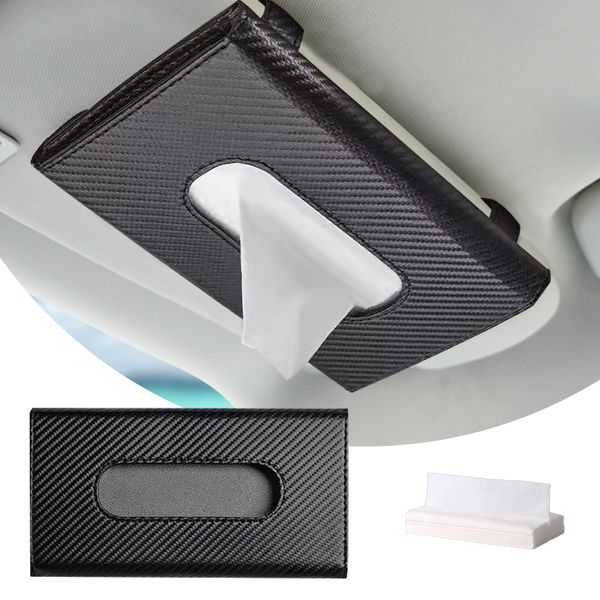 CHRYMUM Car Visor Tissue Holder, Vehicle Leather Tissue Holder, Sunshade Accessories Car Tissues Box, Sun Visor Napkin Pocket, Car Accessories Car Visor Tissue Bag for Cars (Black)