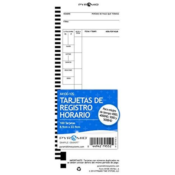 Pyramid Time Systems 44100-10SMB 1,000 Count Genuine and Authentic Time Cards for 4000, 4000HD, 4000PROK, 5000HD and 5000 Time Clocks, time cards, Spanish, time clocks 1000 pk