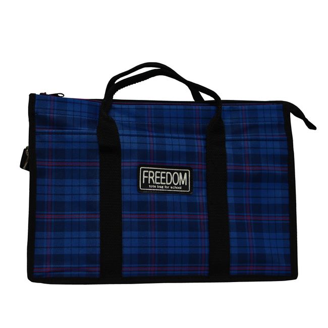 Beginning Bag, Checkered Pattern, Blue, Lesson Bag, Gusset, Large