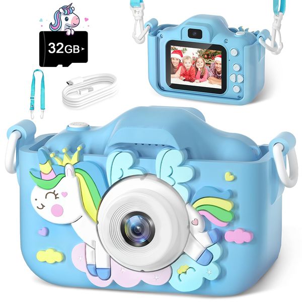 Anesky Kids Camera, 32GB Rechargeable Toddler Digital Camera Toy for Ages 5-7, Fun & Educational Toy for Boys & Girls 3 4 5 6 7 8 9 10 11 12 Year Old, Best Birthdays for Kids, Blue