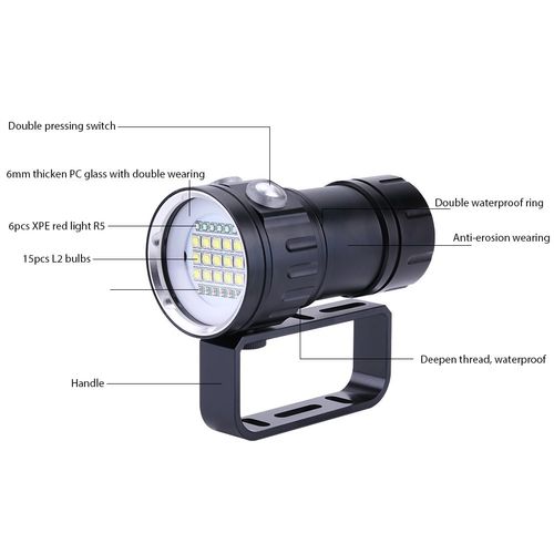 Aramox Diving Flashlight 18000 Lumen IPX8 Scuba Dive Lights 500M Underwater LED Flashlight Submersible Lights for Outdoor Under Water Sports