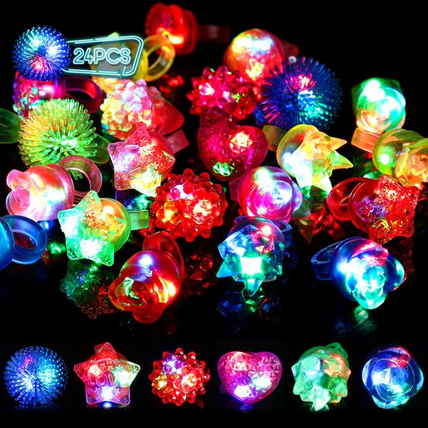 LIHAO Glowing Rings, Toys, 24 Pieces, Festivals, Halloween, Festival Goods, For Live Events, Sparkling Rings, Shiny Rings, For Children and Adults