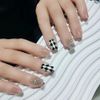 mallnoo 24pcs Medium Long Plaid Faux Nail