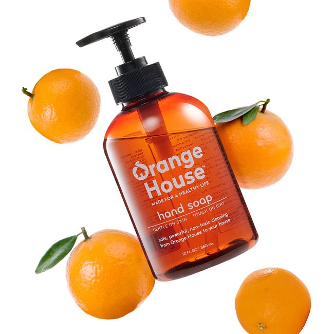 ORANGE HOUSE Natural Liquid Hand Soap with Food-Grade Orange Oil, Cruelty-free, Soft and Moisturizing, 12 Fl Oz