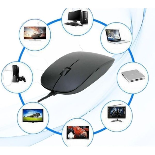 Slim Thin Optical USB Wired Mouse, Computer Mouse, 3 button mouse 1600 DPI, High-precision, Ergonomic Design, Silent, Wired Mouse Compatible with Windows PC, Laptop,Desktop,Notebook (Blackk)