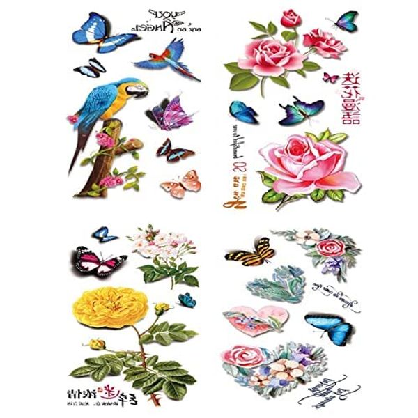 Sexy Tattoo Sticker Flower Rose Butterfly Sexy Tattoo Colorful Tattoo Sticker Tattoo Sticker Waterproof Easy to Apply Cute