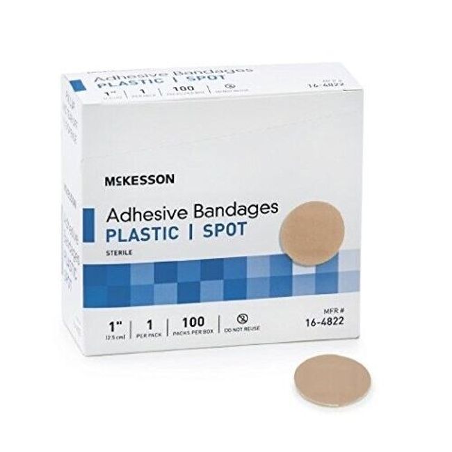 McKesson Adhesive Spot Bandage 1in Diameter Plastic Round Tan Sterile Box of 100
