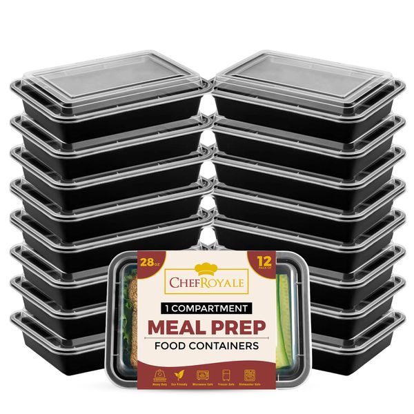 [12 pack] 28oz Meal Prep Containers- BPA Free Storage with Airtight Lids - Microwave, Freezer, and Dishwasher Safe - Stackable Lunch Boxes (12 SETs, 1 Compartment, 28oz)- Recyclable, Reusable