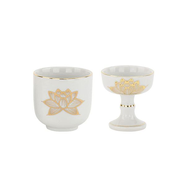 Butsugawa Butsugawa Buddhist Altar Utensil Set of 2 (White Golden Lotus/Medium), Made in Japan, Buddhist Rice, Tea Cup (White/Golden Lotus Pattern), Buddhist Altar Supplies