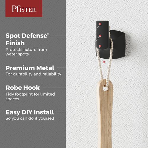 Pfister Vaneri Towel Hook, Bathroom Towel Hook, Wall-Mounted, Screw-In, Matte Black Finish, BRHVRI0B