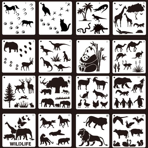 Heizi 16 Pcs Animal Stencil Sheets Cute Animal Drawing Templates for Notebook, Coloring Book, DIY Album (16 Animals)