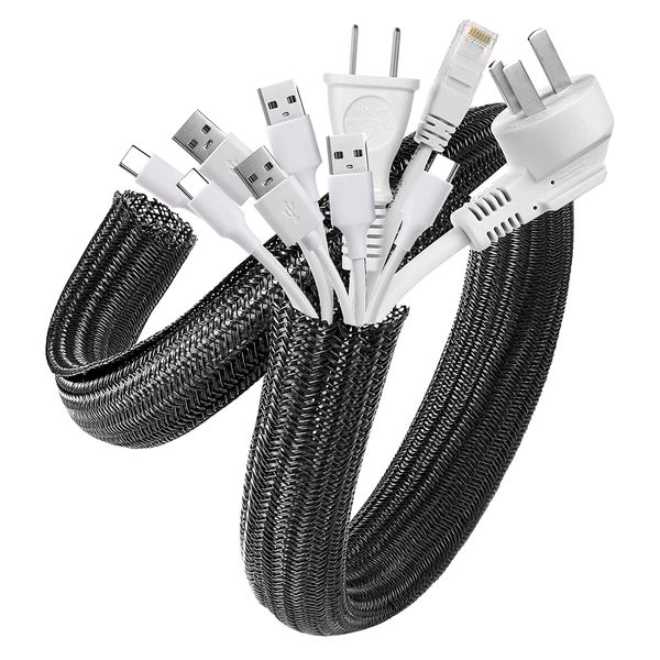 AGPTEK 6m/19.69ft Cable Tidy Sleeve, Animal Proof Cable Wire Management Wrap Split Sleeve with Flame Retardancy, Cable Cover Protector Cord Organizer for TV, Computer, Home Theater, Car and More