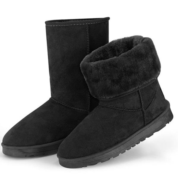 Women Ladies Snow Boots Waterproof Faux Suede Mid-Calf Boots Fur Warm Lining Shoes - Black - 5