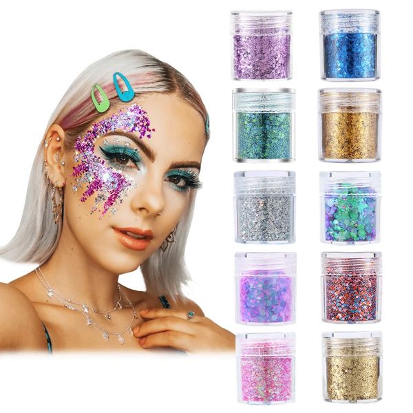 Glitzer Gesicht 10 Stück Glitzer Basteln Body Glitter Glitzer Schminke für Gesicht Nägel Augen Haare Musik Festival Masquerade Halloween Party DIY