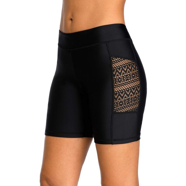 Anwell Boardshorts für Damen Bauchweg Badeshorts Schwimmshorts Basic Schwarz Mesh M