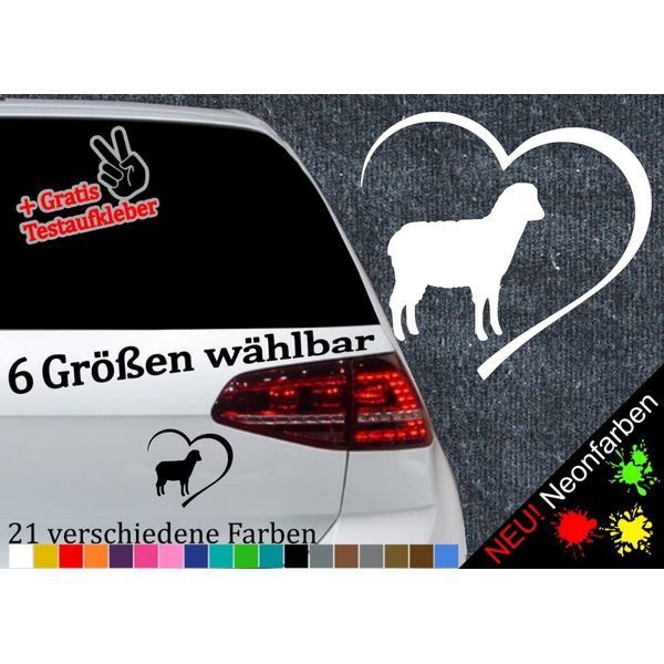 Generisch Schaf Herz Aufkleber Sticker Wolle Sheep Mähh Liebe Bauernhof JDM Stall 13x12cm Farbe: Neongrün