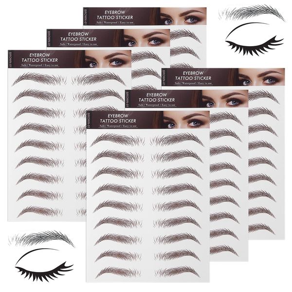 Sibba 4D Hair-Like Eyebrow Tattoos Stickers 6 Sheets Brown Waterproof Temporary Brow Colors Transfers Sticker Peel Off for Eye Makeup Supplies Grooming Shaping Women Girls