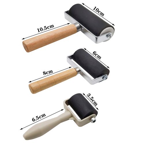 3 Pack Rubber Brayer Roller,1.4/2.4/4 Inch Hard Rubber Brayer Rollers,Art Craft Roller for Printmaking,Ink,Wallpapers Stamping Gluing