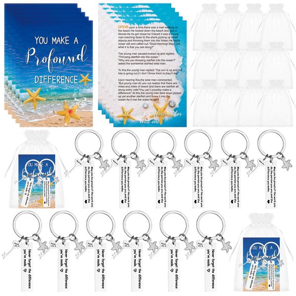 20 Sets Starfish Story Gifts Employee Staff Appreciation 20 Small Starfish Story Cards 20 Starfish Keychains 20 Organza Bags for Employee Teacher Staff Students Colleague Coworkers