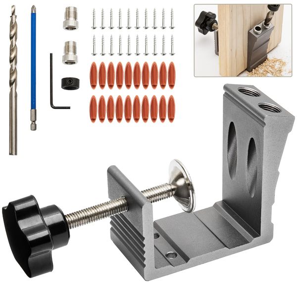 Pocket Hole Jig Kit Drill Hole Punch 15 Degree Pocket Hole Jig Syetem Hole Drill Joinery Kit Pocket Hole Guide Tool DIY Woodworking Carpentry Locator