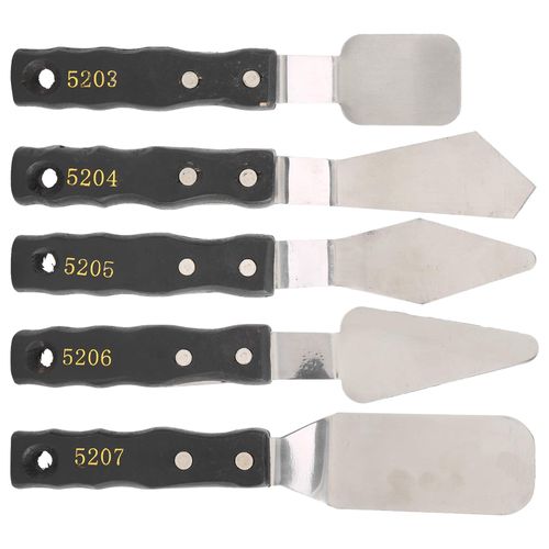 PUSOKEI 5pcs Palette Knives Set, Oil Acrylic Paint Artist Knife with Wood Handle, Stainless Steel Blade, for Gesso, Paint, Mixing, Spreading, Meeting Artists' Demands