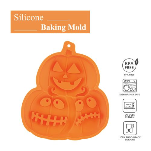 Supreme Housewares Halloween Pumpkin Mold 3 Cavities Set of 2 Silicone Pumpkin Cake Chocolate Molds Kitchen Baking Decoration Mold for Halloween Jack-o'-Lantern (Mold with 3 Cavities)