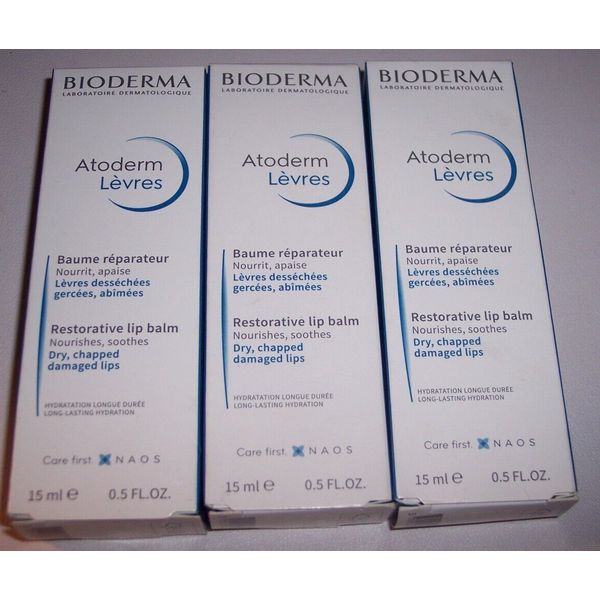 3 Bioderma Atoderm Restorative Lip Balm For damaged lips 0.5 oz SHELFPULLS F5