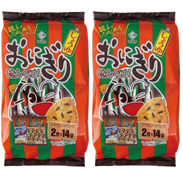 Masya Onigiri Senbei Family Pack, Set of 2, 16 Packs x 2 Bags, Soy Sauce Senbei, Rice Crackers, Tea Sakeware, Vacations, Parties, Outings, Okimono