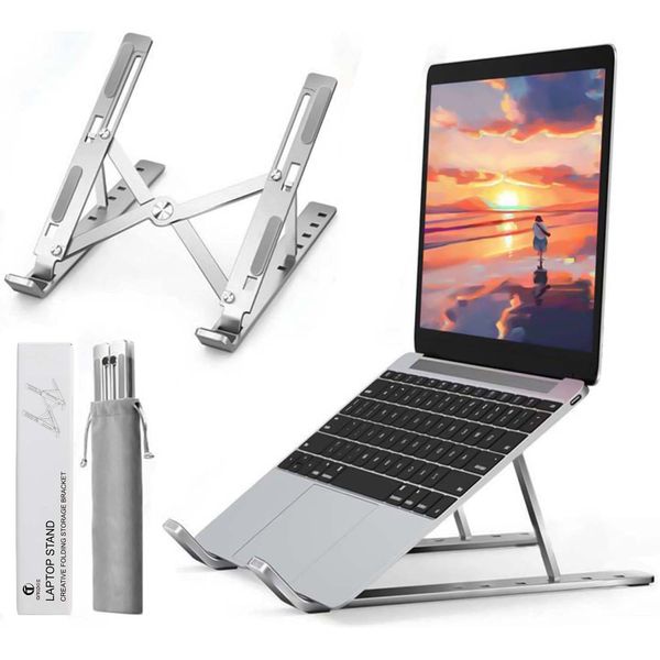 Aitodos® Laptop Stand Desk, Aluminum Alloy, Anti-Slip, Folding Laptop Stand, Portable Laptop Stand - Ventilation and Cooling, 6-Position Adjustment - Used for office, Sitting Posture Correction