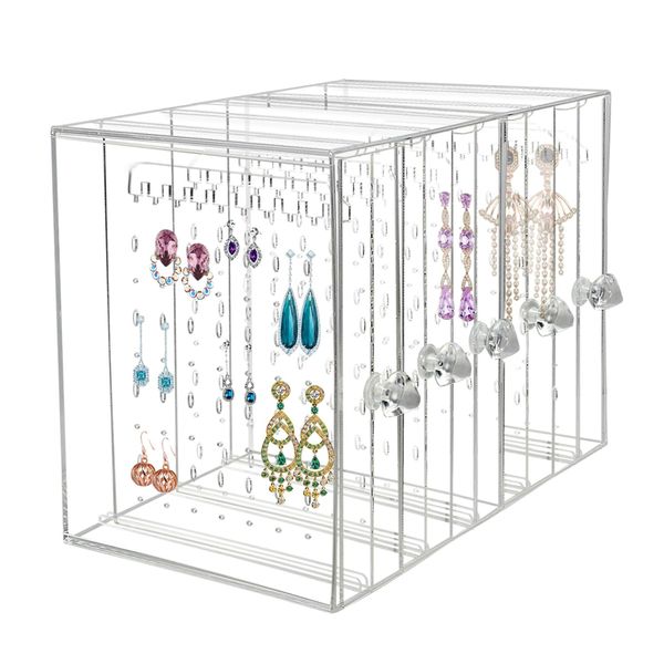 Discoball Acrylic Earrings Organiser, Acrylic 5 Panels Earrings Holder Dustproof Jewellery Organiser Display Earring Display Stand