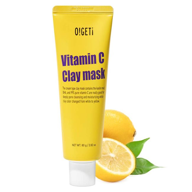 O!GETi Color Changing Vitamin C Clay Face Mask | Facial Mask for Exfoliate & Cleanse Pores, Blackheads, Vitalizing Skin Care for Men & Women, 2.82 Oz (80g)