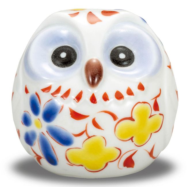 Lucky Figurine, Kutani Pottery, Ball, Owl, Small Flower Chirashi, Ceramic, Present, Gift, 60th Birthday Celebration